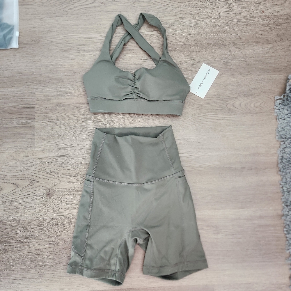 Olive Green Sports Bra and Shorts Set